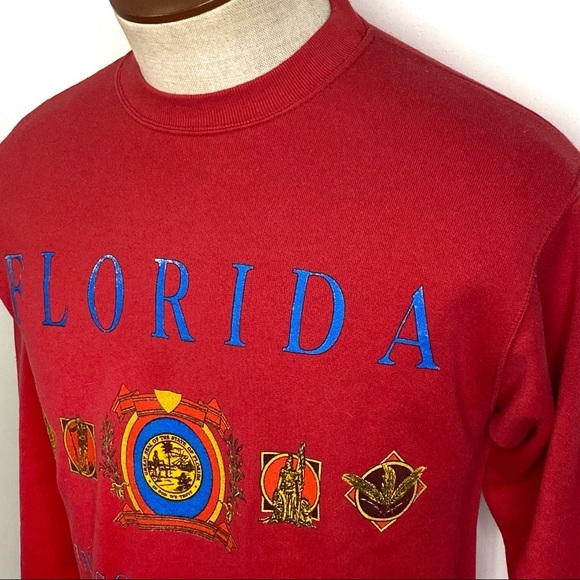 Vintage 90’s Florida In God We Trust Red Crewneck Sweatshirt Made in USA Medium - Picture 8 of 9